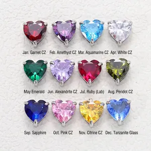Colgantes de piedra de nacimiento de circonita en forma de corazón para joyas DIY.