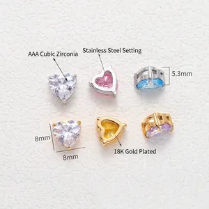 Colgantes de circón AAA en forma de corazón en acero y oro 18K para joyería DIY