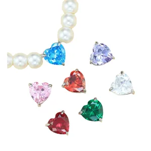 Colgantes de circonita con forma de corazón para collares de perlas y pulseras DIY.