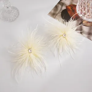 Gros plan sur d'élégantes boucles d'oreilles en plumes blanches avec un strass central brillant