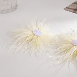 Vue rapprochée montrant la texture délicate des boucles d'oreilles en plumes crème