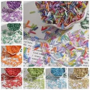 Iridescent Glass Bugle Beads For DIY Jewelry Making Cross-Stitch Loose Beads Crafting Necklace Bracelet Accessories