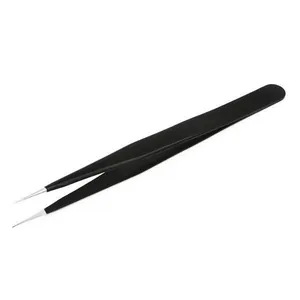 Professional black stainless steel straight pointed tweezers for DIY jewelry making