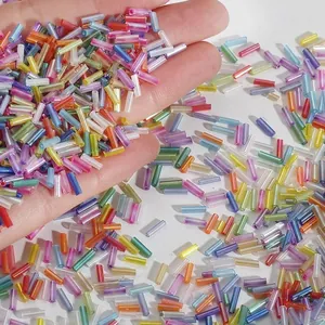 2x7mm iridescent multicolored glass tube bugle beads for DIY jewelry making crafts