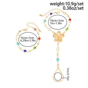 Especificaciones detalladas de tamaño para el conjunto de pulsera y cadena de mano con flores