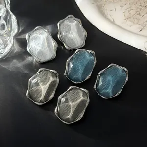 Eleganti anelli geometrici in argento con motivo a onde d'acqua e gemme set da 6
