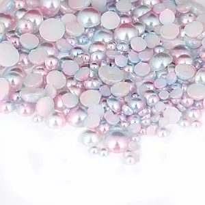 Mezze perle in ABS a fondo piatto rosa e blu iridescenti per bricolage e nail art DIY