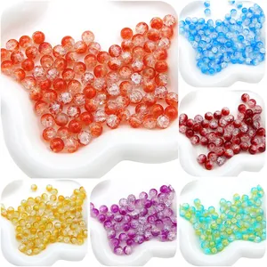 Perles en verre craquelé multicolores pour la fabrication de bijoux DIY et artisanat