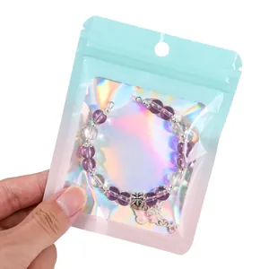 Colorful holographic laser window packaging bag with resealable zip lock for jewelry