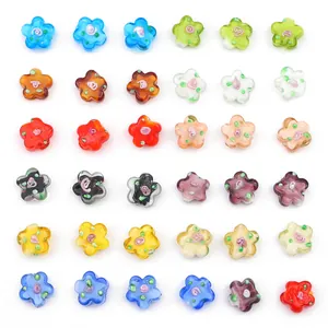Cuentas de vidrio lampwork de flores de colores para hacer joyas artesanales de bricolaje