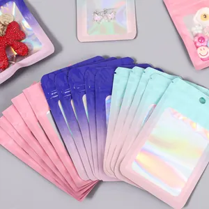 Premium colorful holographic window packaging bags for jewelry and accessories storage