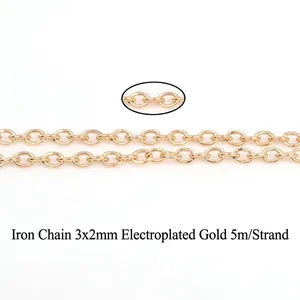 Professional 3x2mm gold-plated iron link chain for DIY jewelry making, 5 meters