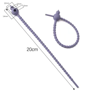 Macro view of 20cm purple silicone gourd tie showing precise size measurements for DIY