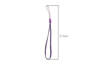 Detail view showing the 17.5cm length of this purple braided polyester lanyard strap