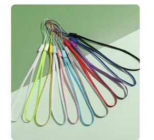 Macro view showing colorful braided polyester lanyards for phone and keychains