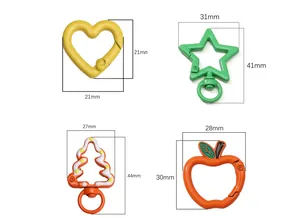 Detailed measurement guide for heart, star, Christmas tree, and apple shaped keychains