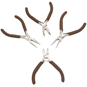 Professionelles 4-teiliges Schmuckzangen-Set mit ergonomischen braunen Griffen