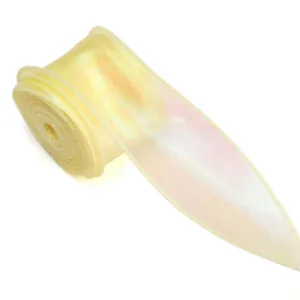 Detail showing the iridescent shimmer and soft texture of the 4cm wavy organza ribbon.