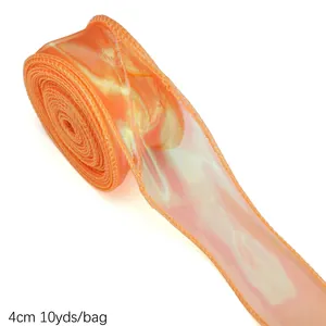 4cm wide orange iridescent wavy fishtail yarn ribbon roll for gift wrapping 10 yards