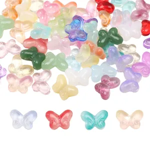 Vue détaillée de perles papillon en verre coloré transparent pour bijoux DIY, 10x14mm