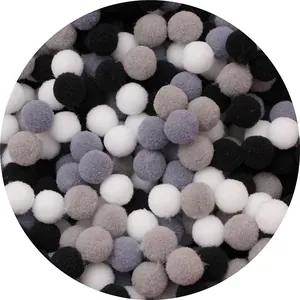 Monochrome polyester fuzzy pom-poms for DIY kids crafts and handmade home decor projects