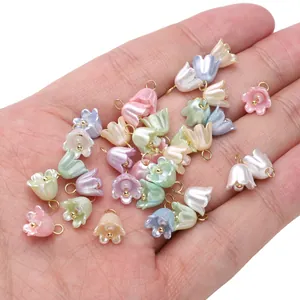 Mixed color acrylic pearl lily of the valley flower charms for DIY jewelry making