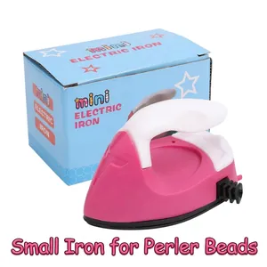 Portable mini electric iron for Perler beads DIY craft projects in pink and white