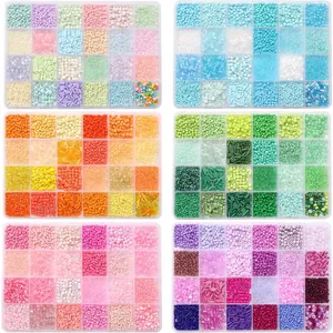 Set of 6 colorful 24-grid glass seed and bugle beads for DIY jewelry making