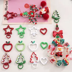 DIY Christmas Themed Keychain Accessories Metal Alloy Star Heart Christmas Tree Apple Shaped Pendant For Christmas Gift