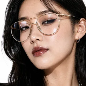 Women Oversized Round Metal Glasses Retro Double Bridge Clear Lens Fashion Decorative Eyewear Gold Frame Plain Glasses