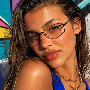 Y2K futuristic metal square frame sunglasses for a retro and trendy aesthetic look.