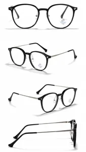 Retro-Brille mit rundem schwarz-silbernem Halmetallrahmen aus verschiedenen Blickwinkeln