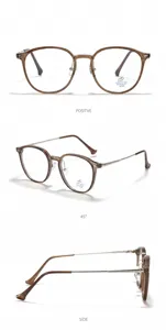 Detaillierte Ansichten der runden Blaulichtfilter-Brille in Kaltem-Tee-Braun.