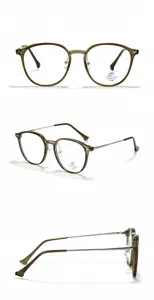 Olivgrüne runde Retro-Brille mit Halbmetallrahmen und Blaulichtschutzgläsern