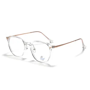 Modische runde transparente Brille mit Blaulichtfilter und roségoldenen Bügeln
