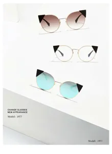 Stylish cat-eye metal sunglasses with unique triangular accents and reflective lenses