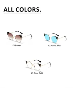 Set of metal cat eye sunglasses featuring various reflective and clear lens options