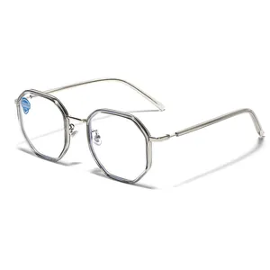 Retro Polygon Anti-blue Light Glasses TR90 Metal Frame Square Eyeglasses For Men Women UV400 Protection Optical Glasses
