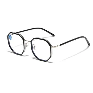 Retro TR90 metal octagonal frame anti-blue light clear lens glasses for men and women