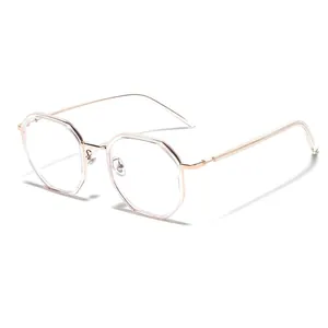 Retro TR90 metal frame geometric square glasses for women and men anti-blue light