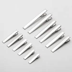Detailed top view of silver metal alligator hair clips for DIY handmade accessories