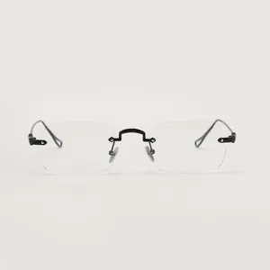Retro square rimless clear sunglasses with minimalist black metal frame for men and women