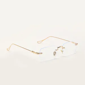 Vintage rimless square sunglasses with gold metal temples and clear lenses for fashion