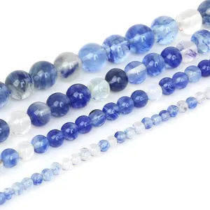 Blue and white round loose beads for DIY jewelry making in multiple sizes and shades.