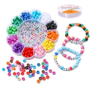 DIY jewelry kit with 12-grid flower box, colorful cylinder and letter beads