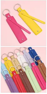 Detail view of colorful DIY leather keychains showing a variety of vibrant colors.