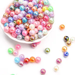 Colorful iridescent ABS faux pearl round beads for DIY handmade jewelry crafting projects.