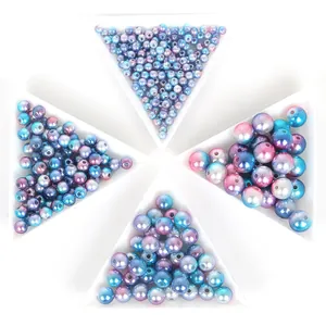 Perlas de ABS redondas con degradado azul y rosa para manualidades DIY de joyería