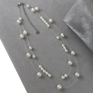 Elegant double-layered starry sky pearl necklace with invisible fishline design for women