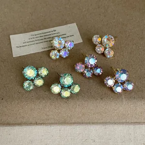 Iridescent Crystal Flower Stud Earrings For Women Designer Style Alloy Rhinestone Earrings Silver Earring Post Light Luxury Fashion Jewelry